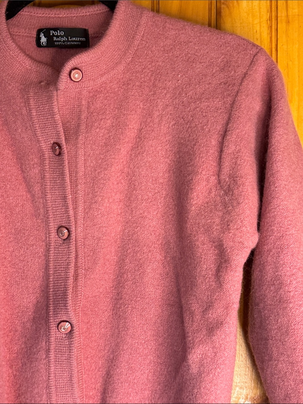 Polo by Ralph Lauren Vintage Black Label Dusty Rose Button-Up Cashmere Cardigan - Picture 8 of 12
